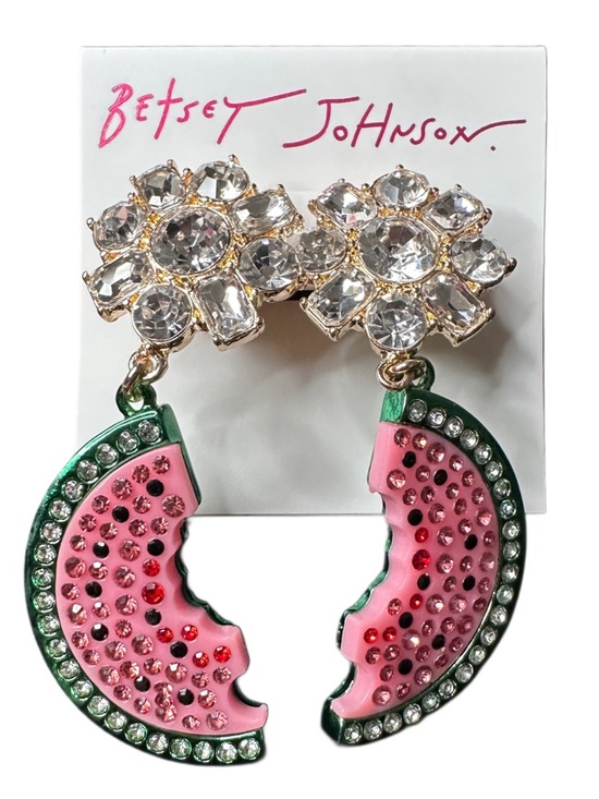Betsey Johnson Jewelry - Betsey Johnson Pink & Green Crystal Watermelon Drop Earrings